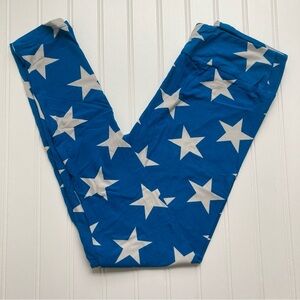 NWT LulaRoe OS Leggings Women’s One Size blue white stars July 4th Americana New